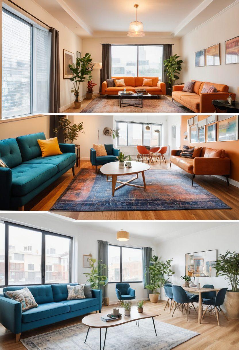 A split-screen image displaying a cozy furnished short-term rental apartment on one side, featuring modern furniture and bright decor, and on the other side, a sleek car leasing office with a friendly agent discussing options with a customer. Include elements like a calendar in the apartment scene symbolizing flexibility, and a price chart in the office representing cost-effectiveness. super-realistic. vibrant colors.